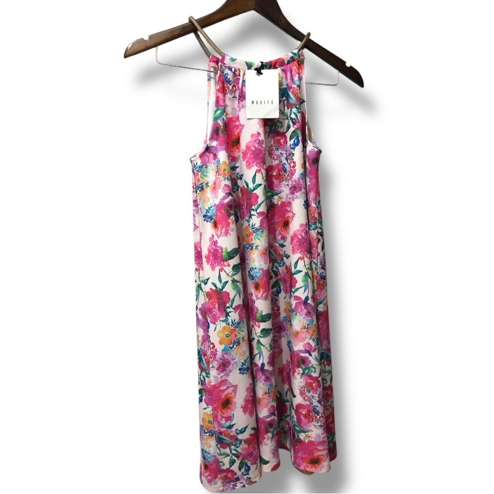 Mohito | NWT Watercolor Pink Multicolor Floral Halter Midi Dress (size S) - Picture 2 of 12